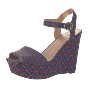 Tory Burch Navy Red Sea Ocho Rios Haven Platform Wedge Sandal Heels Buckle 6.5